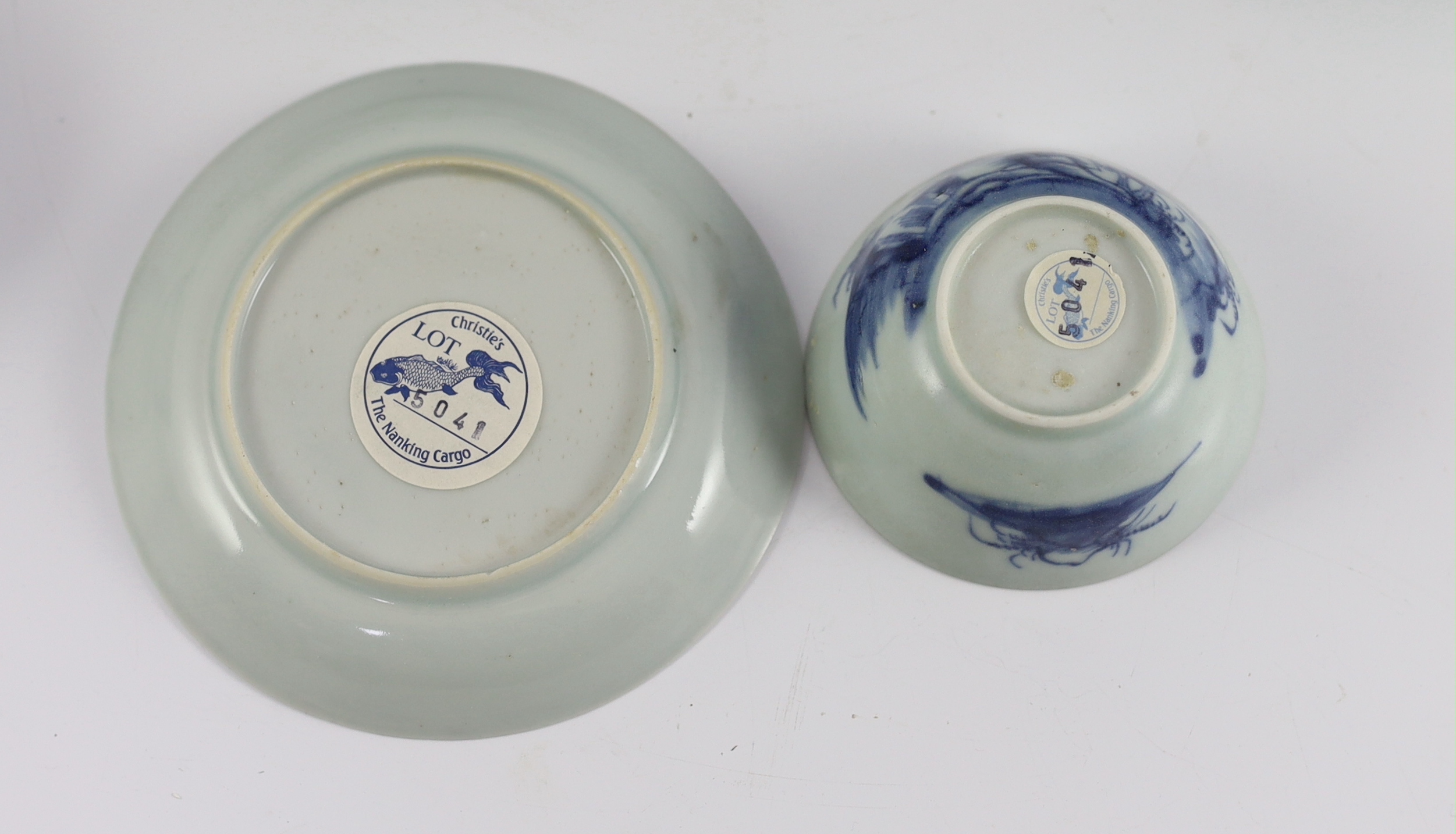 Twelve Chinese blue and white ‘Pagoda Riverscape’ tea bowls and saucers, Nanking Cargo, c.1750